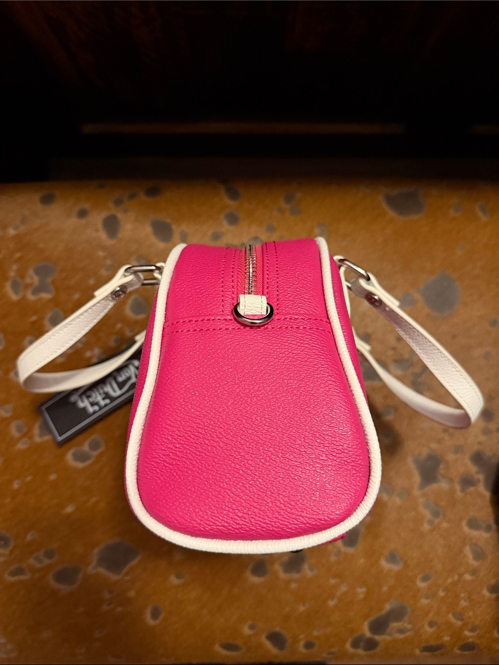 Von Dutch Hot Pink Mini Dome Satchel with White Trim - Picture 4 of 9